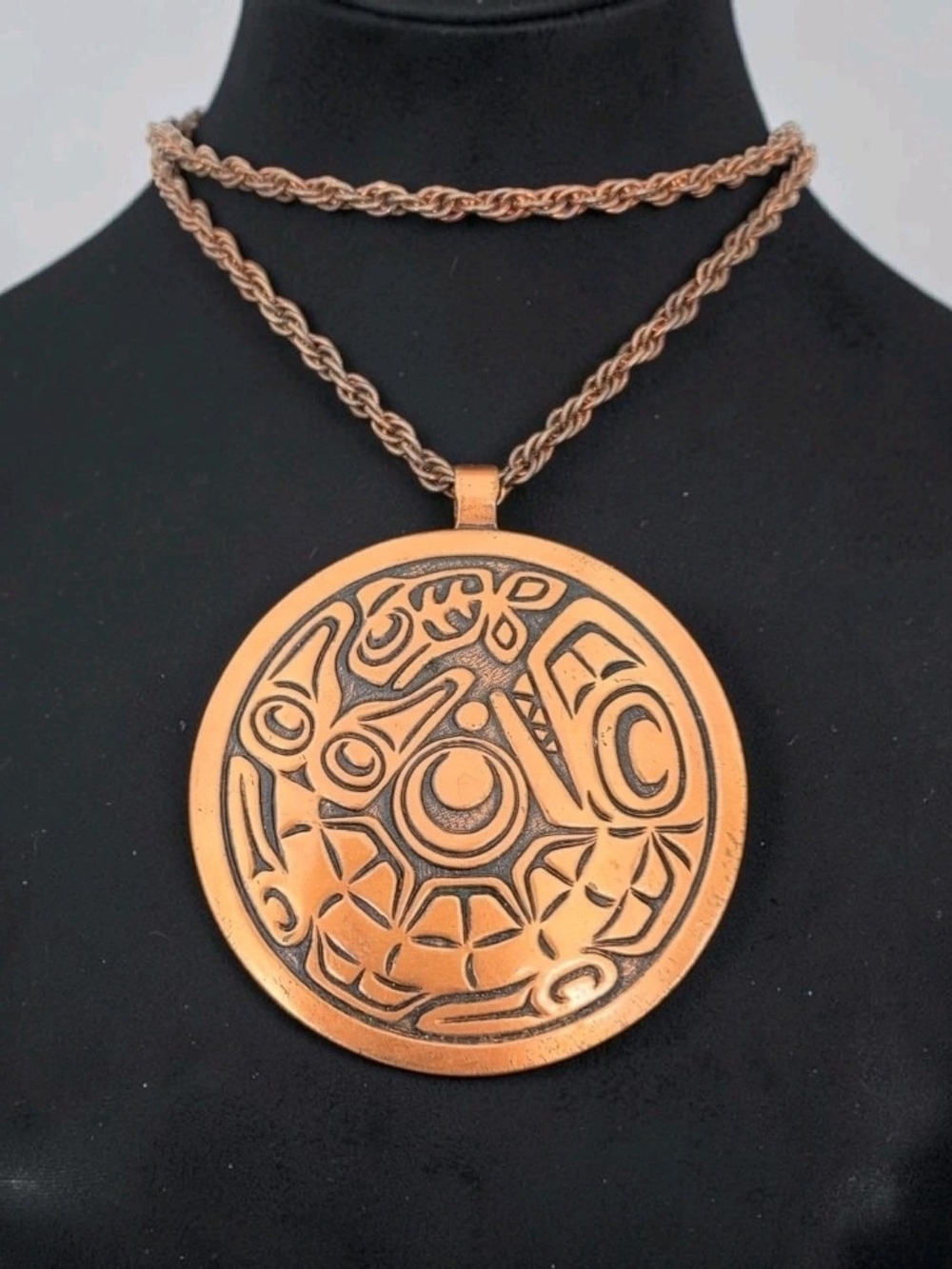 Vintage Bell Trading Post Solid Copper Medallion Necklace Pacific Northwest 29"